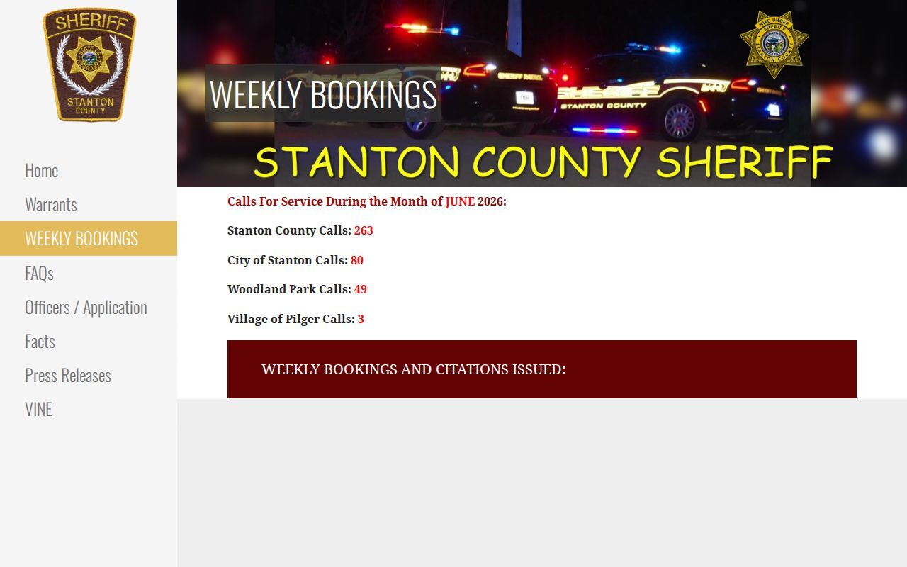 Stanton County arrest lookup weekly booking and citation log