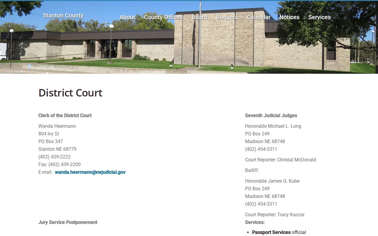 Stanton County District Court clerk information and official court fee links