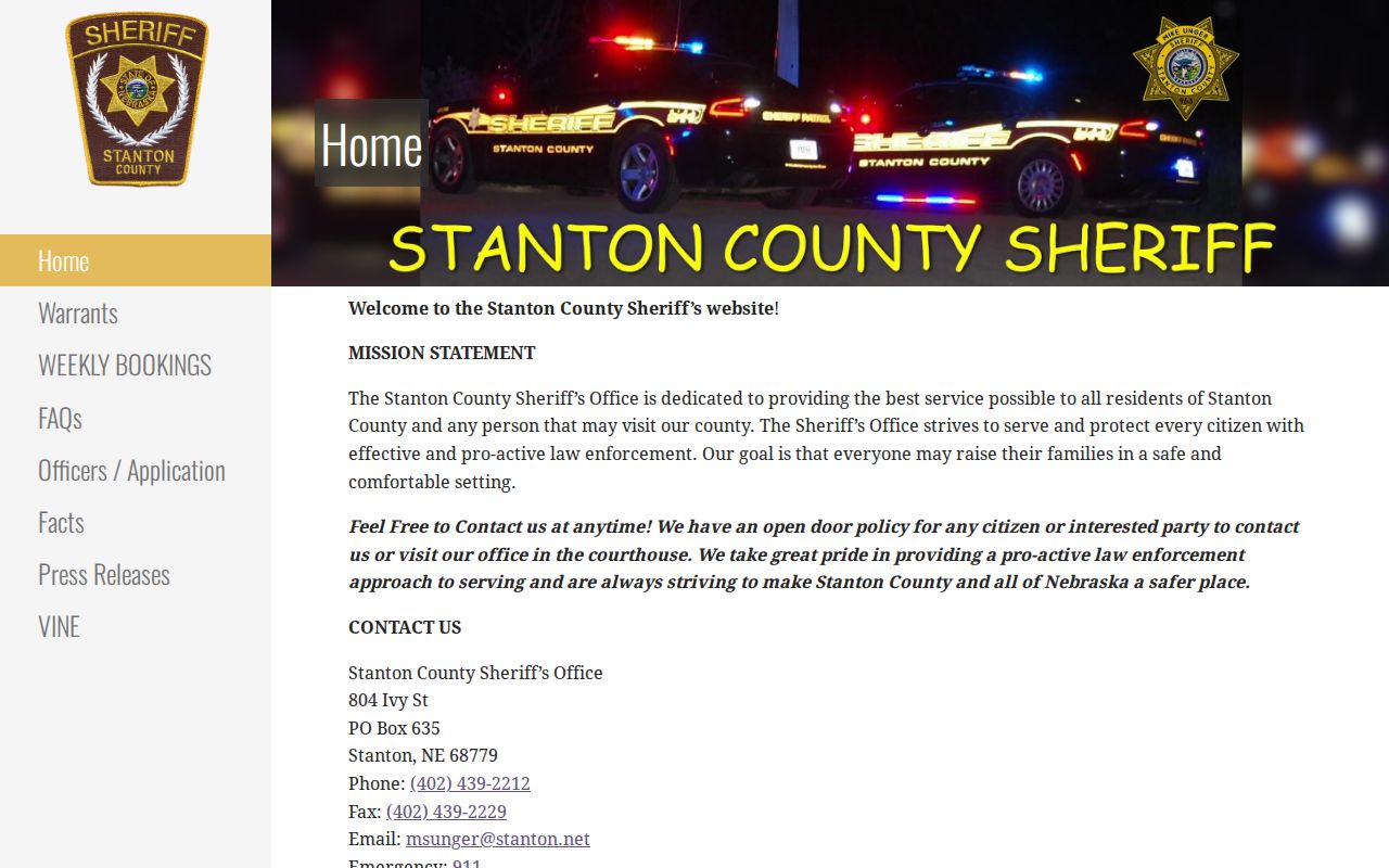 Stanton County Sheriff headquarters contact and public access notice