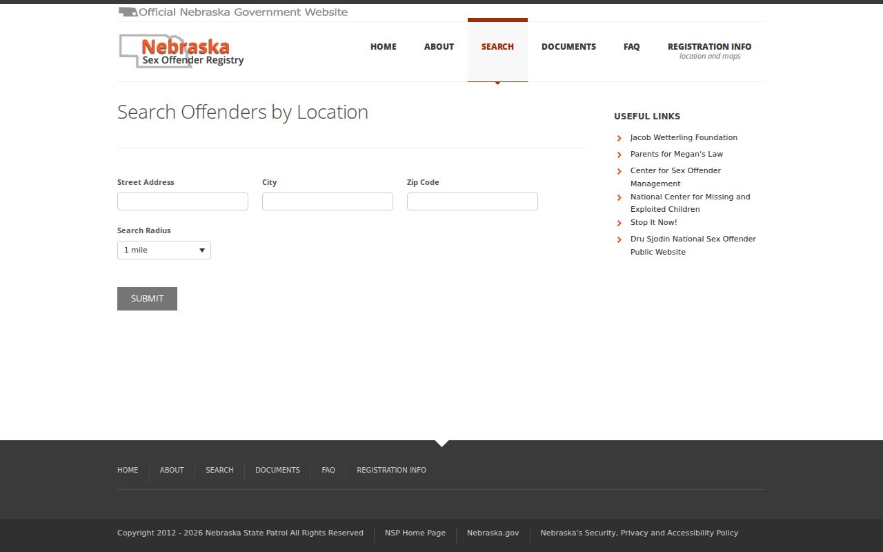Stanton County sex offender address radius search options