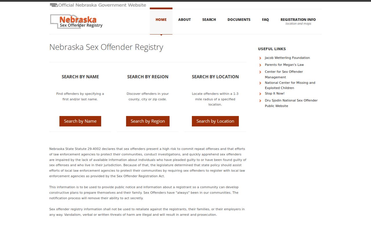 Stanton County sex offender search choices on the Nebraska registry