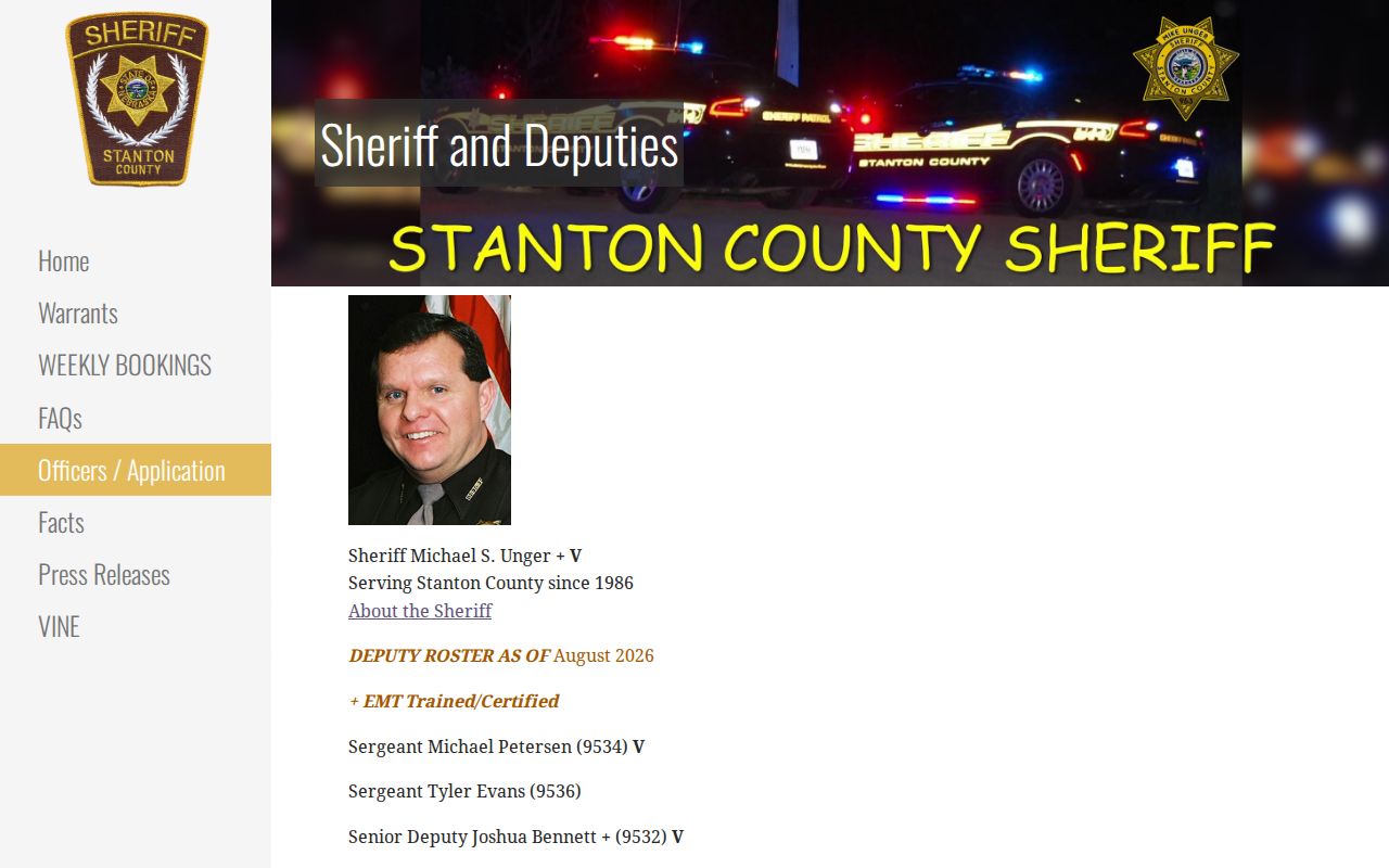 Stanton criminal records and current Stanton County sheriff personnel